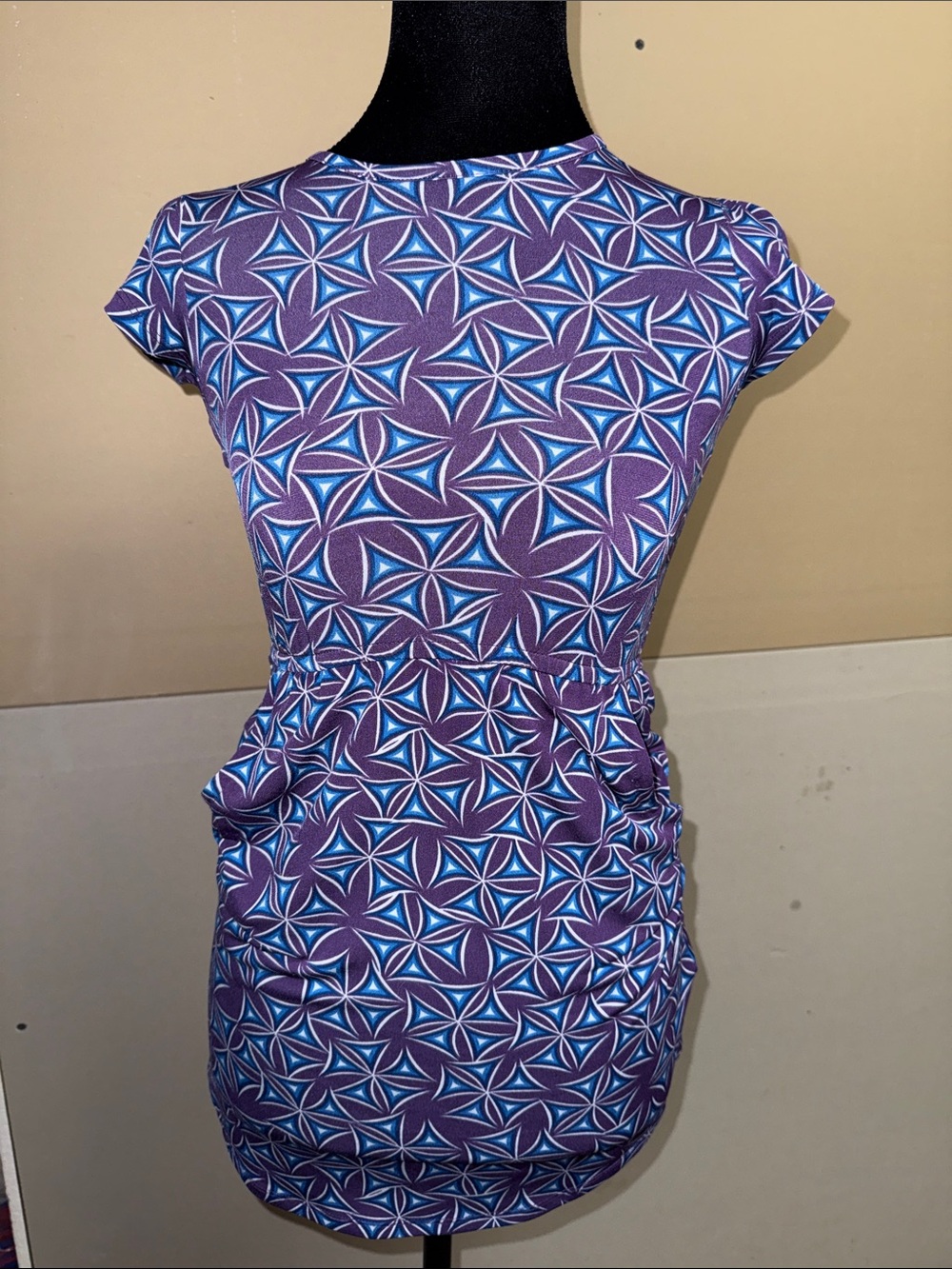 Kids LuLaRoe Purple and Blue Geometric Mae Dress with Pockets
